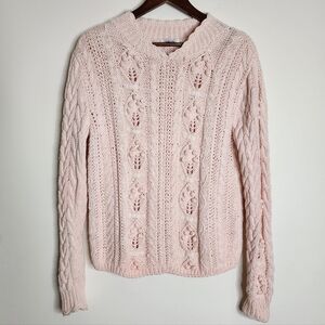 Baszio Vintage Light Pink Chunky Cable Knit Cotton Blend Sweater Lg 80's Retro